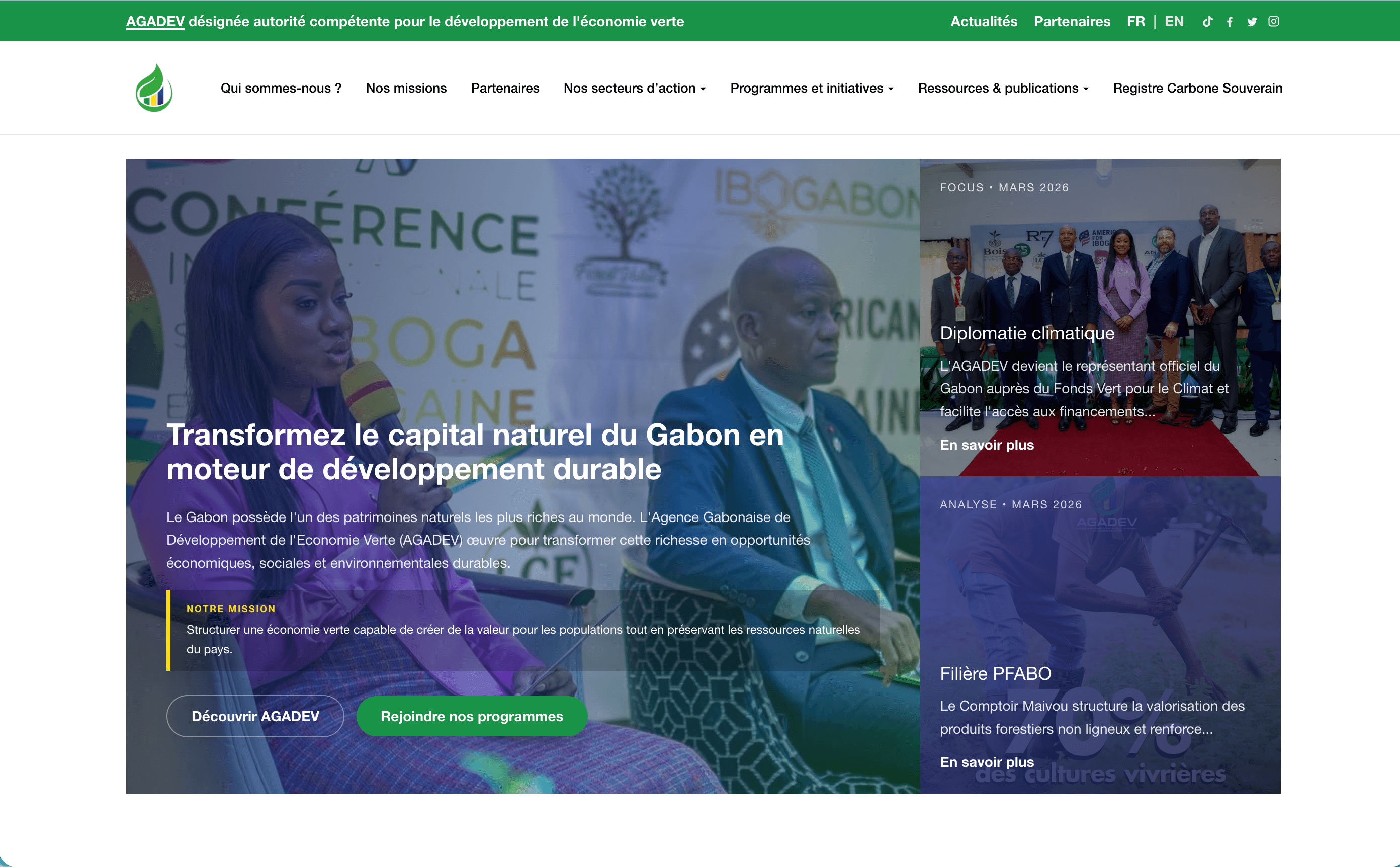 AGADEV — Plateforme institutionnelle & outils métiers, capture 1